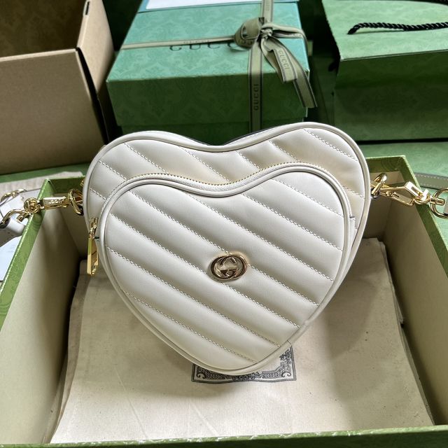 2023 GG original calfskin mini heart shoulder bag 751628 white