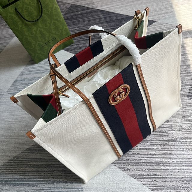 2023 GG original canvas large tote bag 727701 white