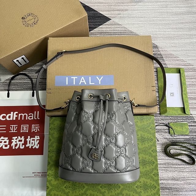 2023 GG original matelasse leather bucket bag 732448 grey