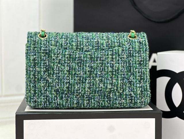 CC original tweed medium flap bag A01112 green