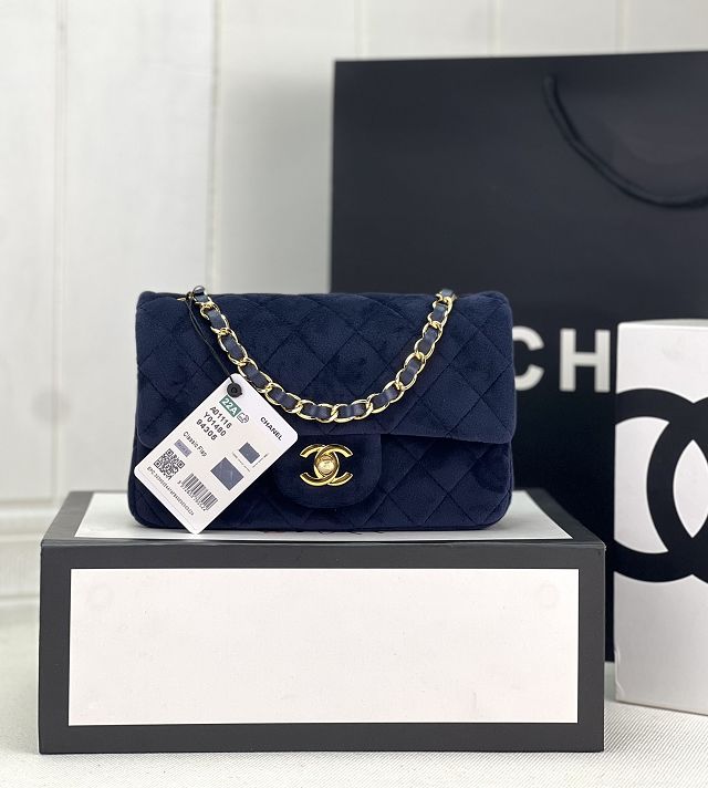 CC original velvet mini flap bag A69900 navy blue