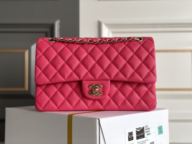 CC original grained calfskin medium flap bag A01112 rose red