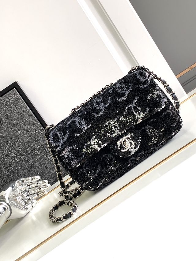 CC original sequins small flap bag AS4297 black