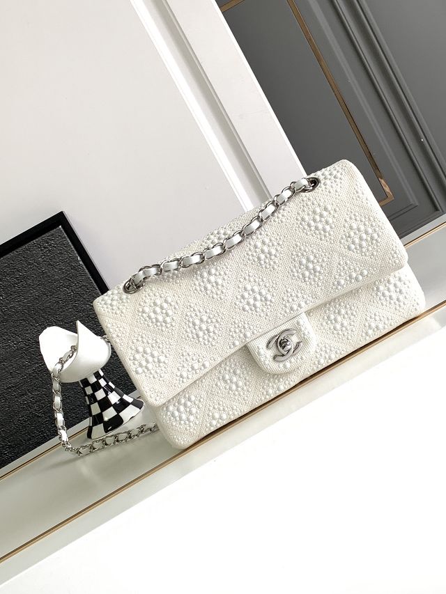 CC original tweed medium flap bag A01112 white