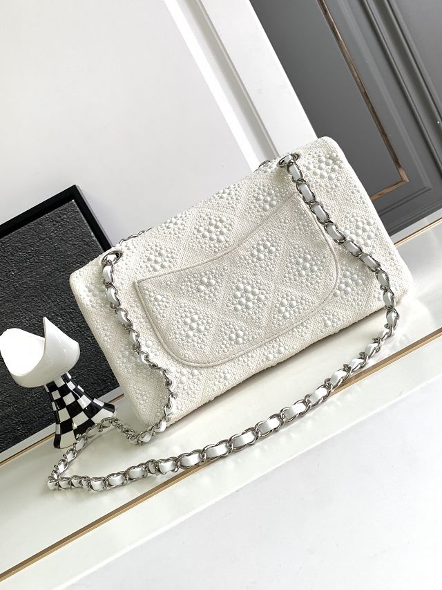 CC original tweed medium flap bag A01112 white