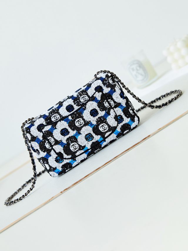 CC original sequins medium flap bag AS3965 black&blue&white