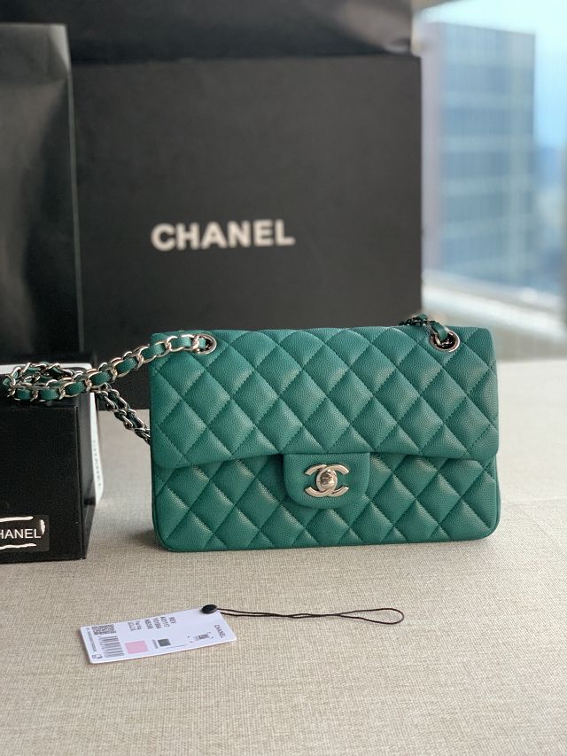 CC original grained calfskin small flap bag A01113 green