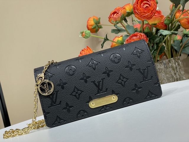 Louis vuitton original calfskin wallet on chain lily M82509 black