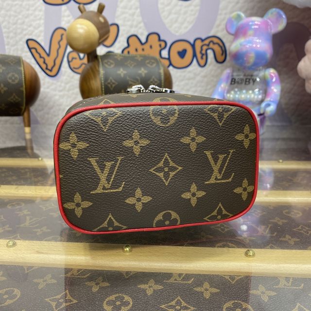 Louis vuitton original monogram nano nice cosmetic case M44936 red