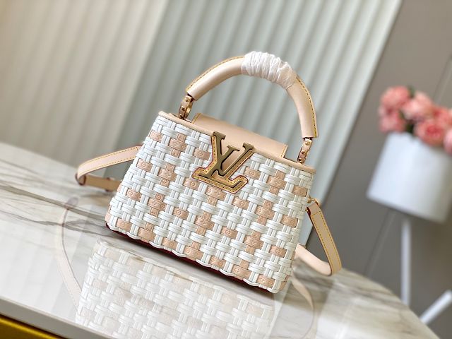 Louis vuitton original tweed capucines BB handbag M21103 apricot