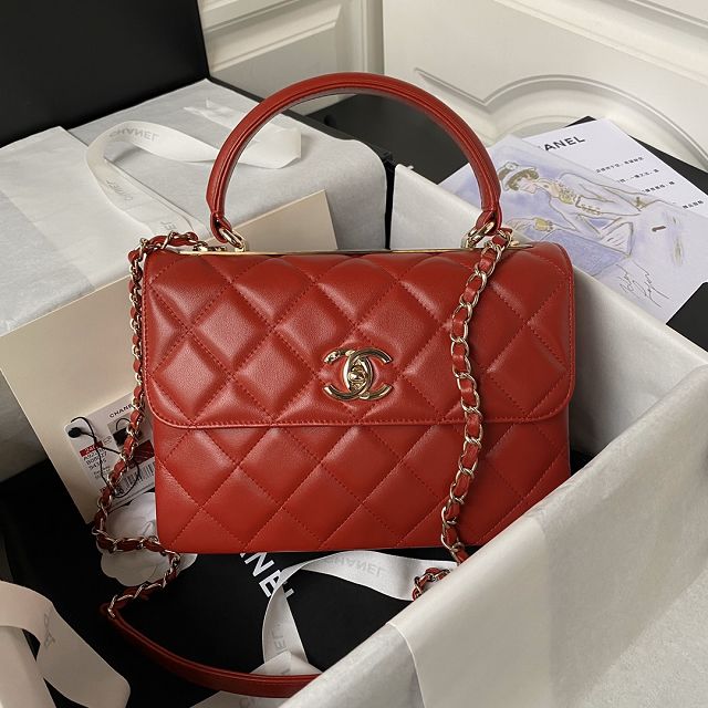 CC original lambskin top handle flap bag A92236 red