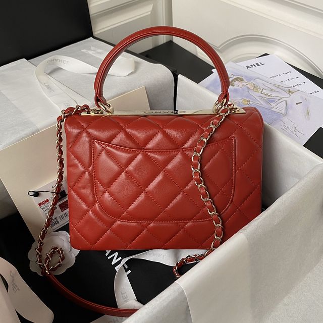 CC original lambskin top handle flap bag A92236 red