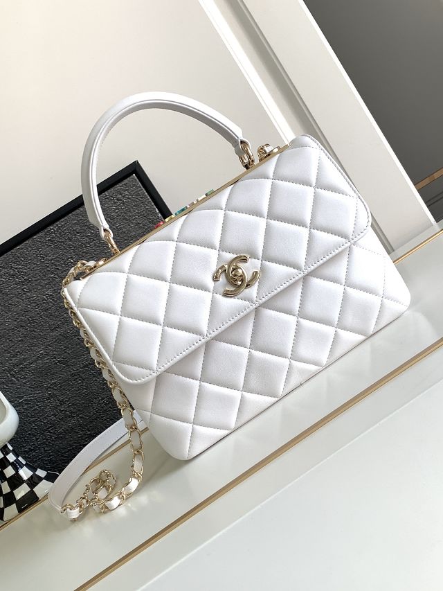 CC original lambskin top handle flap bag A92236-3 white