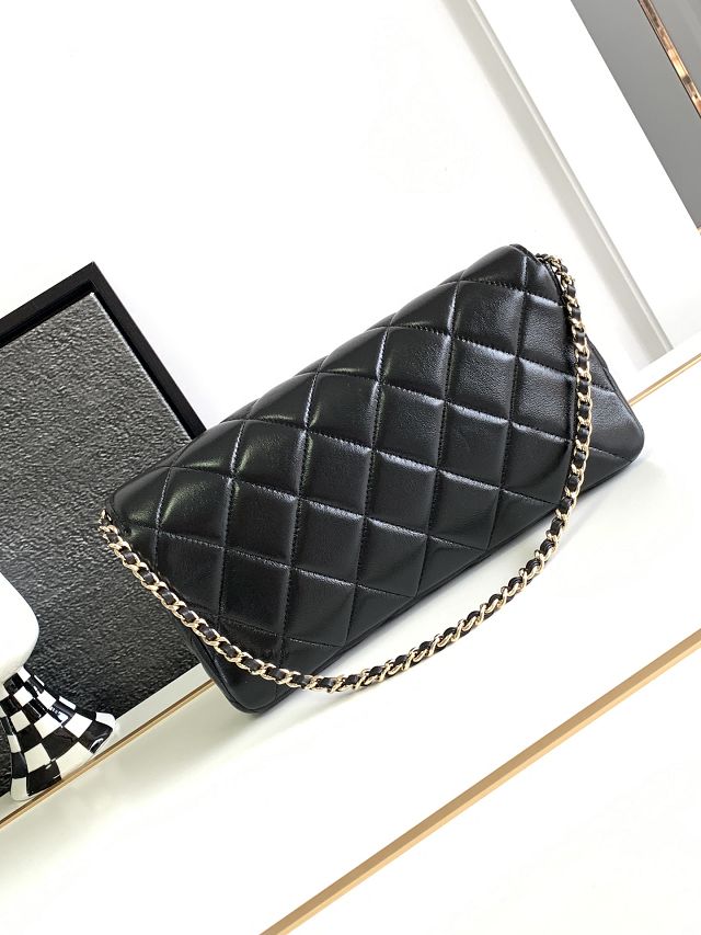 CC original lambskin clutch with chain AP3562 black 