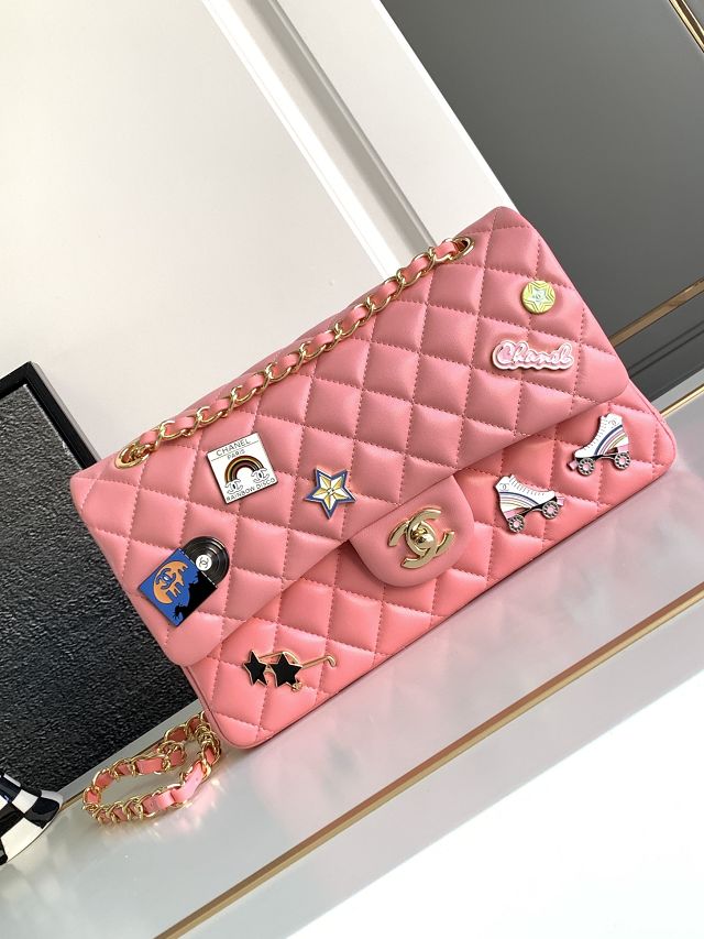 CC original lambskin medium flap bag A01112 pink