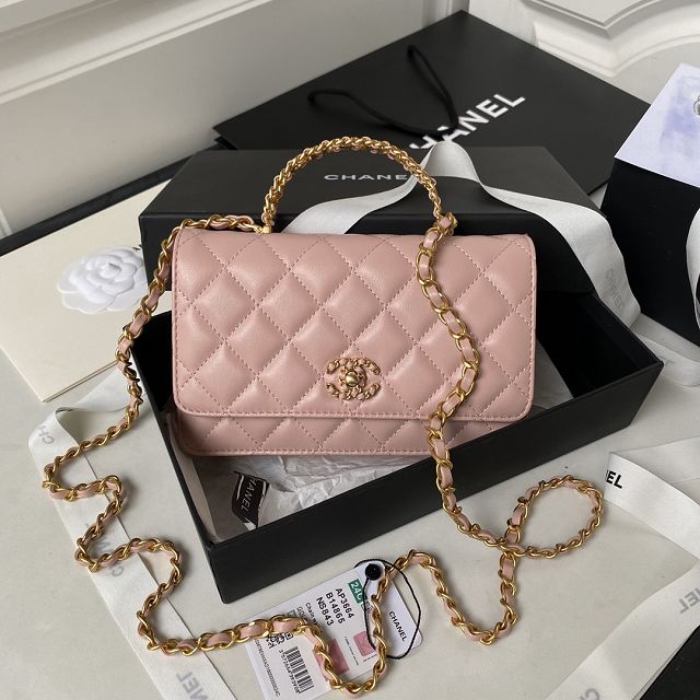 CC original lambskin wallet on chain AP3664 pink