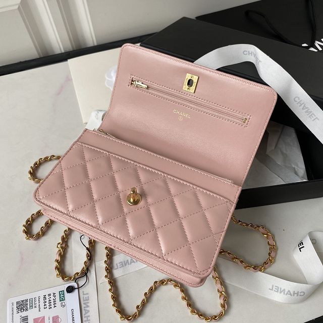 CC original lambskin wallet on chain AP3664 pink