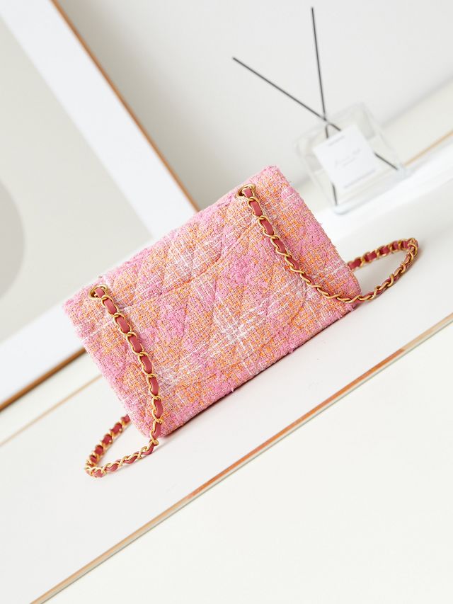 CC original tweed small flap bag A01113 pink