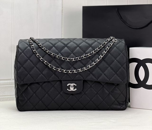 CC original grained calfskin maxi flap bag AS4661 black