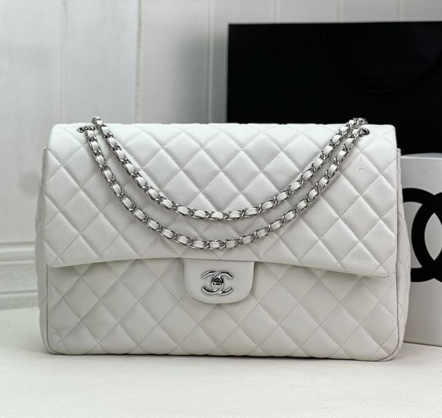 CC original grained calfskin maxi flap bag AS4661 white