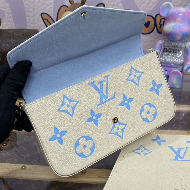 Louis vuitton original calfskin pochette felicie M81759 white&blue