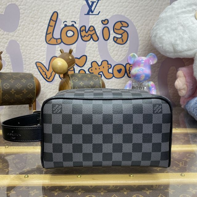 Louis vuitton original damier graphite locker dopp kit N83114