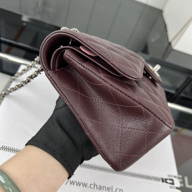 CC original grained calfskin small flap bag A01113 burgundy