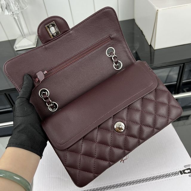 CC original grained calfskin small flap bag A01113 burgundy