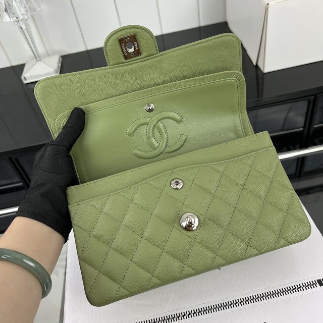 CC original grained calfskin small flap bag A01113 olive green