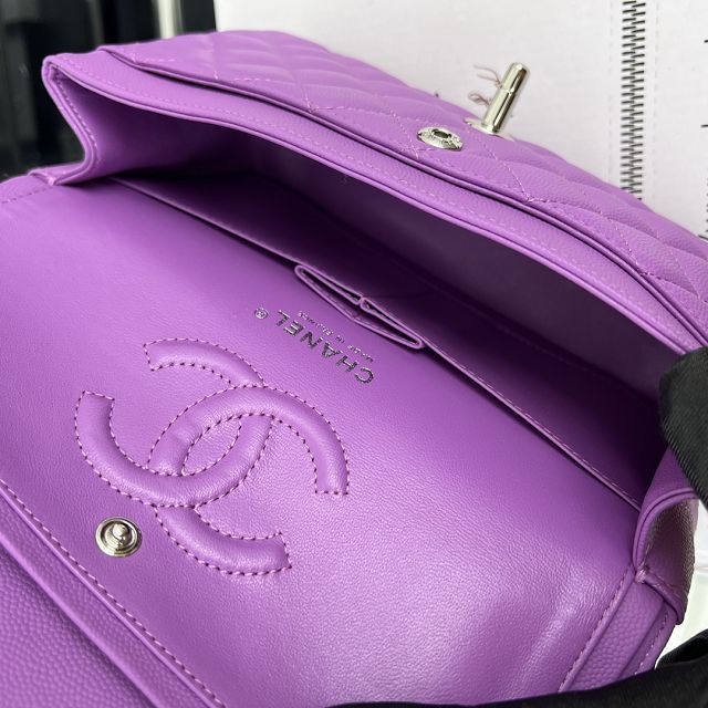 CC original grained calfskin small flap bag A01113 purple