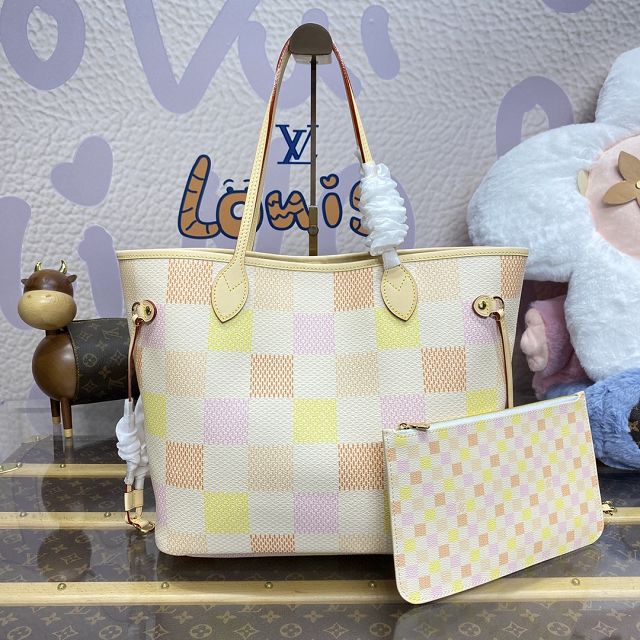 Louis vuitton original damier canvas neverfull mm N40668 peach