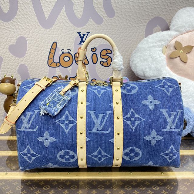 Louis vuitton original monogram denim keepall 45 M24315 blue