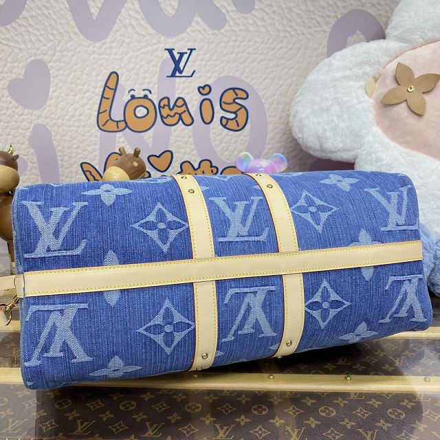 Louis vuitton original monogram denim keepall 45 M24315 blue