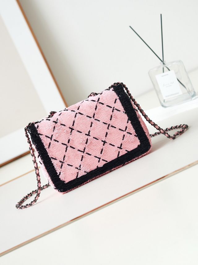 CC original sequins large flap bag AS4063 pink