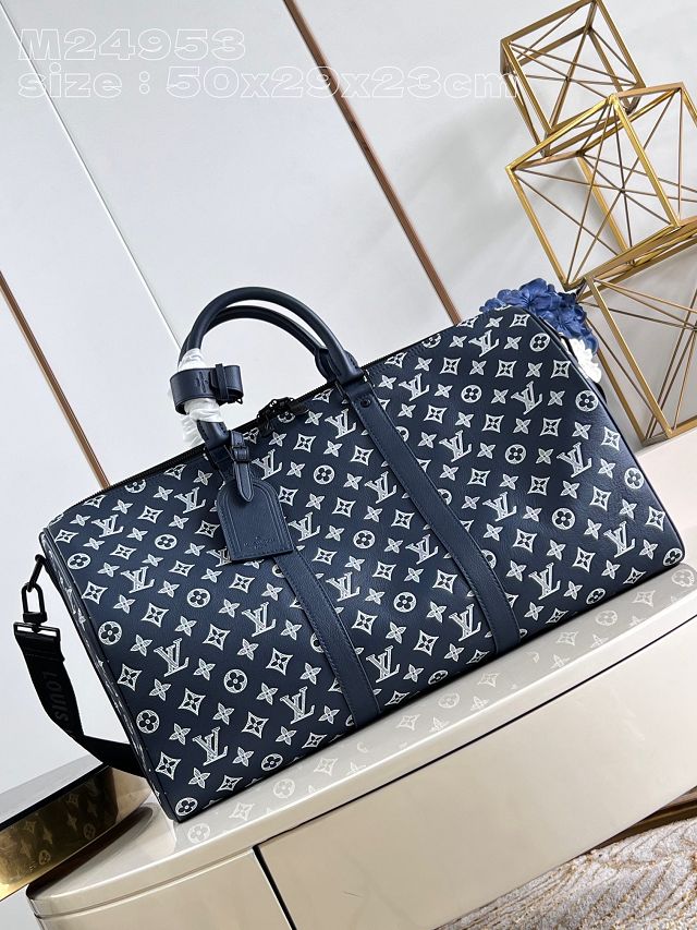 Louis vuitton original calfskin keepall bandouliere 50 M24953 blue