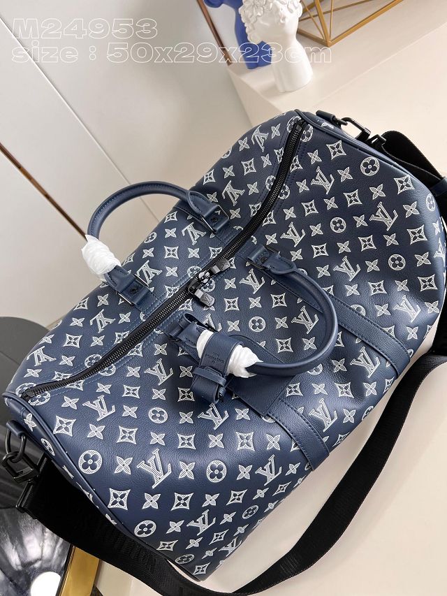 Louis vuitton original calfskin keepall bandouliere 50 M24953 blue