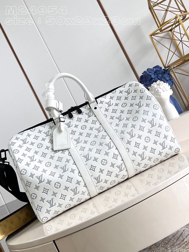 Louis vuitton original calfskin keepall bandouliere 50 M24954 white