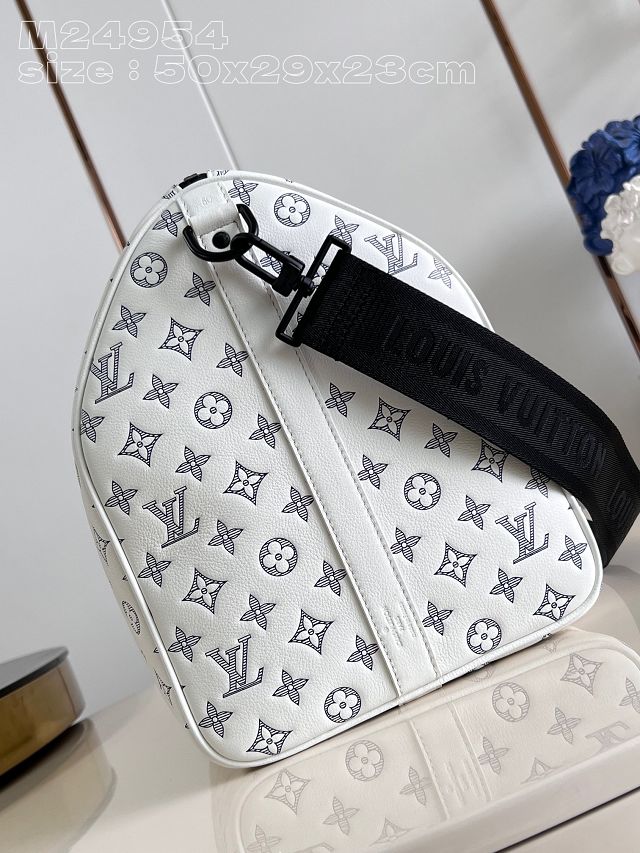 Louis vuitton original calfskin keepall bandouliere 50 M24954 white