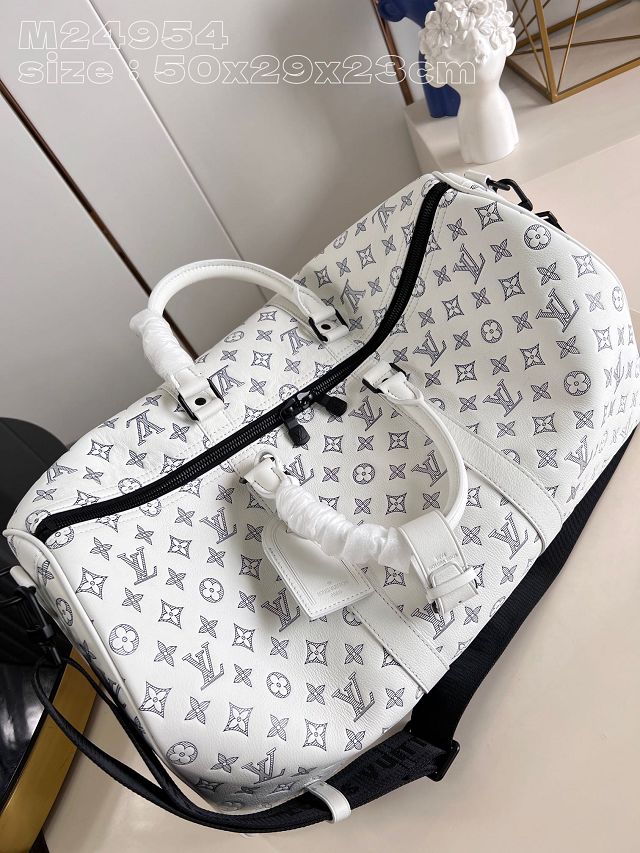 Louis vuitton original calfskin keepall bandouliere 50 M24954 white