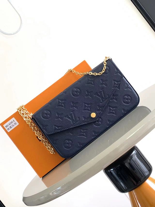 Louis vuitton original calfskin pochette felicie M64064 navy blue