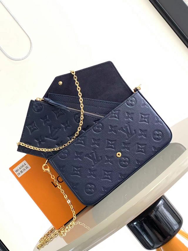 Louis vuitton original calfskin pochette felicie M64064 navy blue