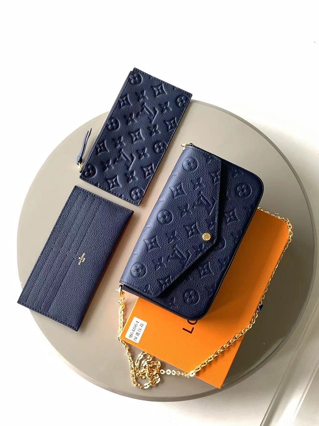 Louis vuitton original calfskin pochette felicie M64064 navy blue