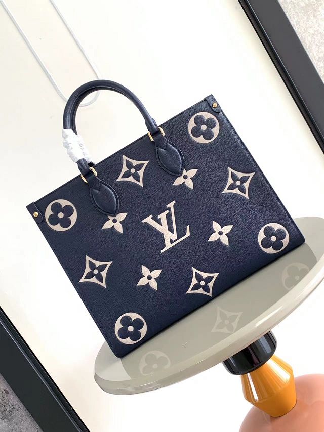 Louis vuitton original calfskin onthego mm M47084 navy blue