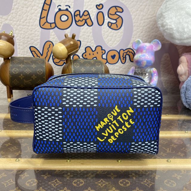 Louis vuitton original damier canvas locker dopp kit N40747 blue