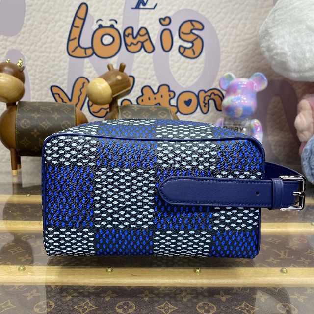 Louis vuitton original damier canvas locker dopp kit N40747 blue