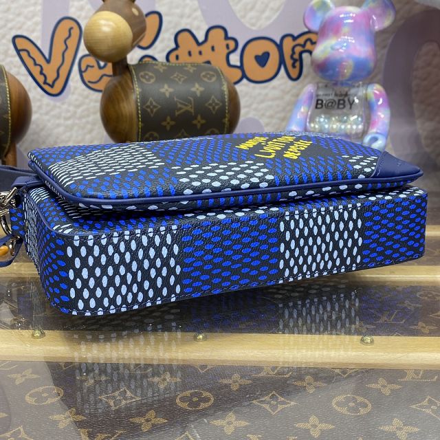 Louis vuitton original damier canvas trio messenger bag N40694 blue