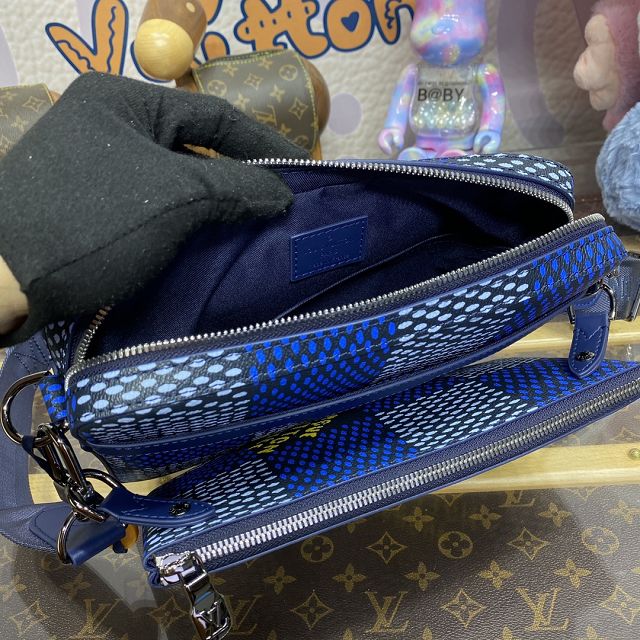 Louis vuitton original damier canvas trio messenger bag N40694 blue