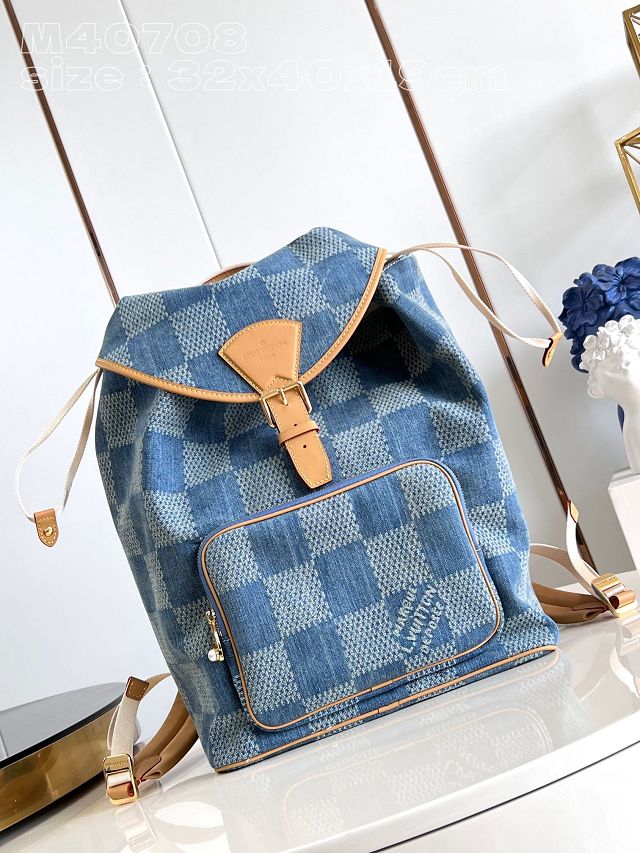 Louis vuitton original denim montsouris backpack N40708 blue