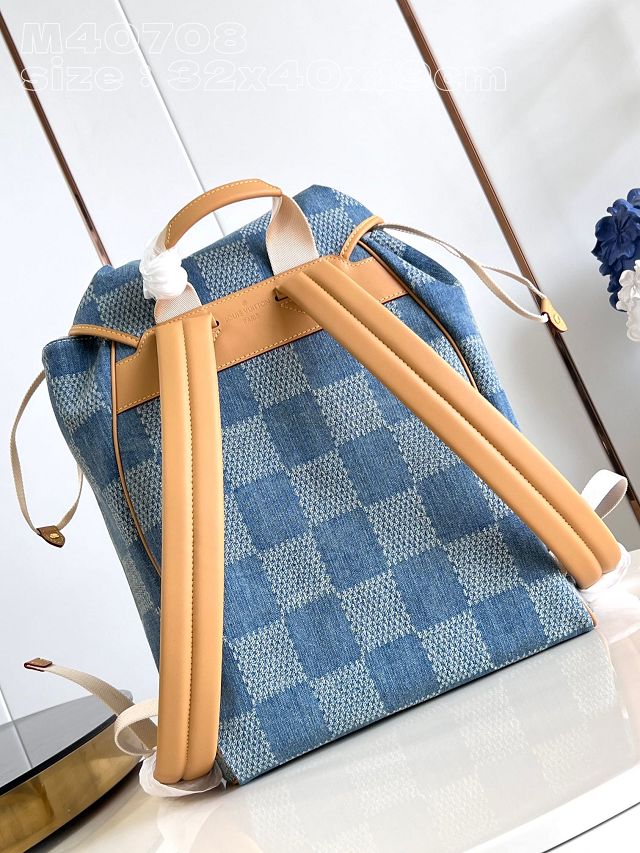 Louis vuitton original denim montsouris backpack N40708 blue