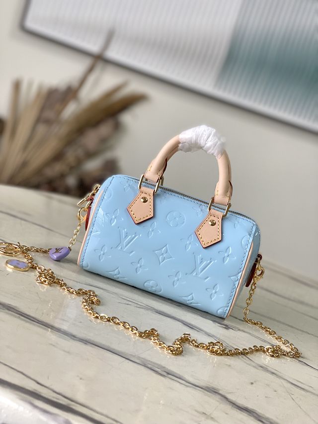 Louis vuitton original vernis calfskin nano speedy M83000 sky blue